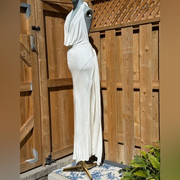 🆕 RAT & BOA 🧿 NWOT Winona White Slinky Cowl Neck Jersey Gown, Sz S - Picture 6 of 16